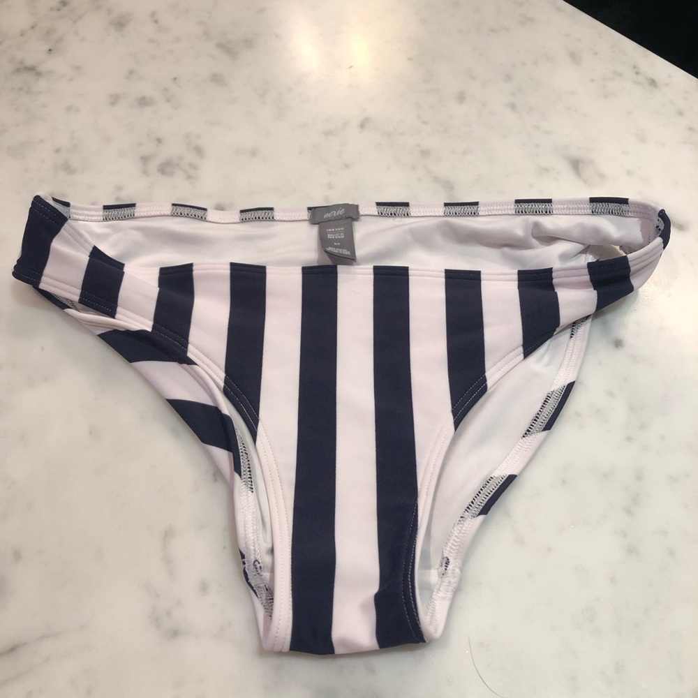 AERIE Cabana Navy White Striped Bikini Bottoms Size S NEVER WORN NEW